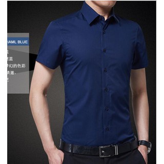 Áo sơ mi lụa cotton nam ngắn tay xanh đen - fashionquocdai.