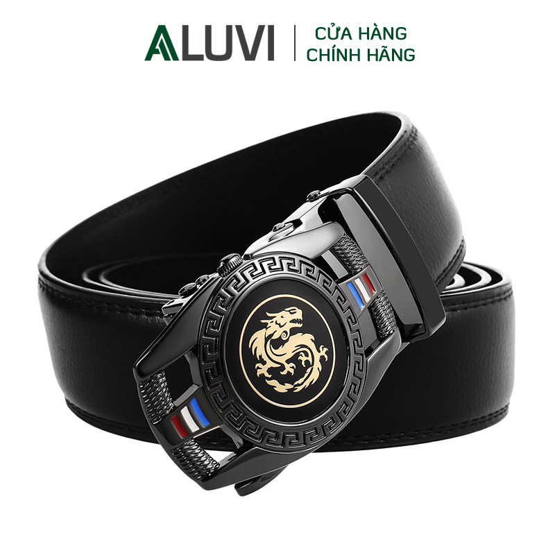 ﺴ◈ﺴThắt lưng nam da thật Aluvi, kiểu dây nịt cao cấp họa tiết rồng, chất liệu bò thật, khóa tự động - T20