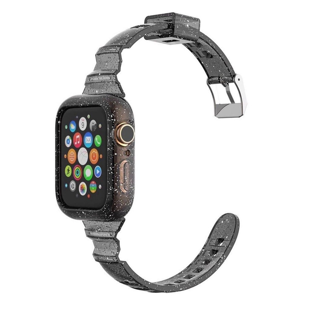 Dây Apple Watch nhựa trong kèm ốp kim tuyến size 38 40 42 44mm