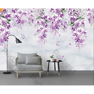 Tranh dán tường Hoa lan tím lãng mạn nổi bật, tranh dán tường 3d hiện đại (tích hợp sẵn keo) MS963163