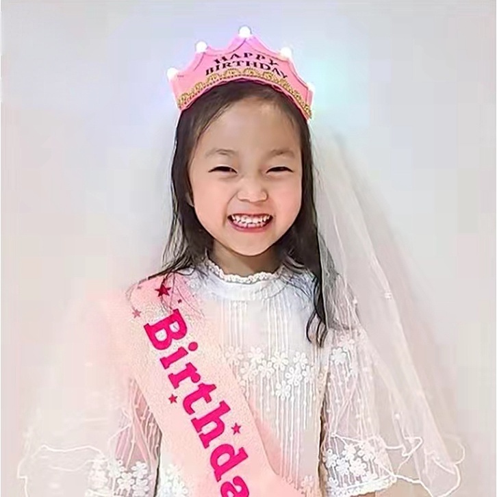 Băng Đô Hình Vương Miện Sinh Nhật Có Đèn LED Dễ Thương
