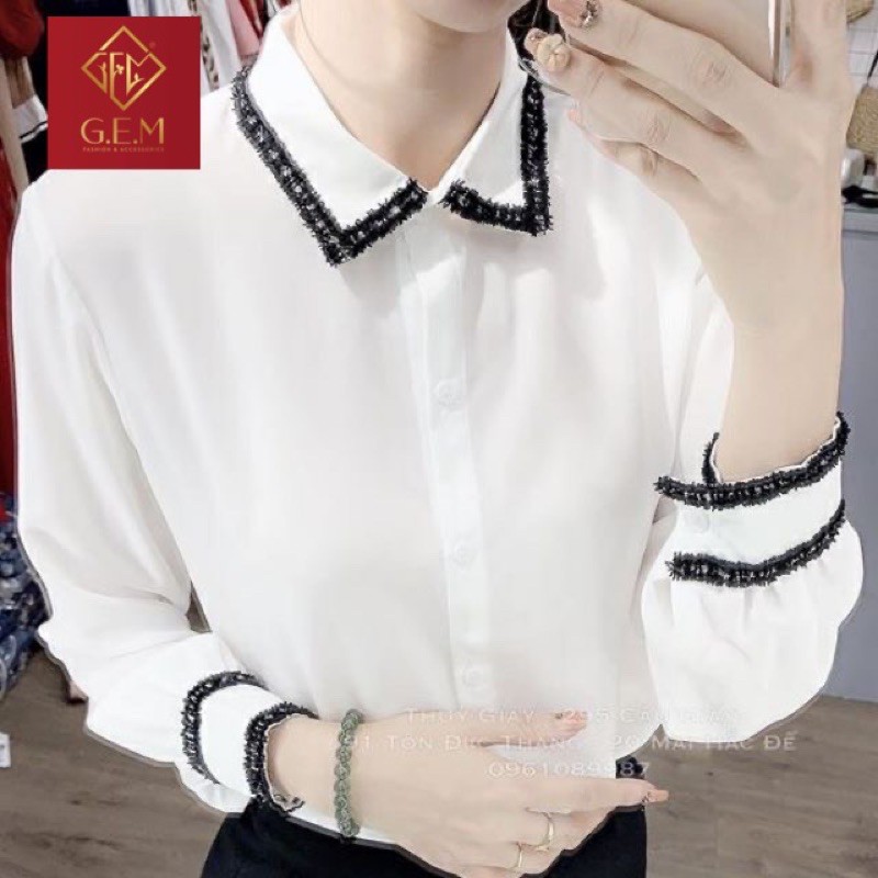 [BÁN BUÔN&amp;LẺ] Áo sơ mi nữ viền kim sa CÓ BIGSIZE đi học hay công sở đều hợp thời trang, dễ phối chân váy các loại quần