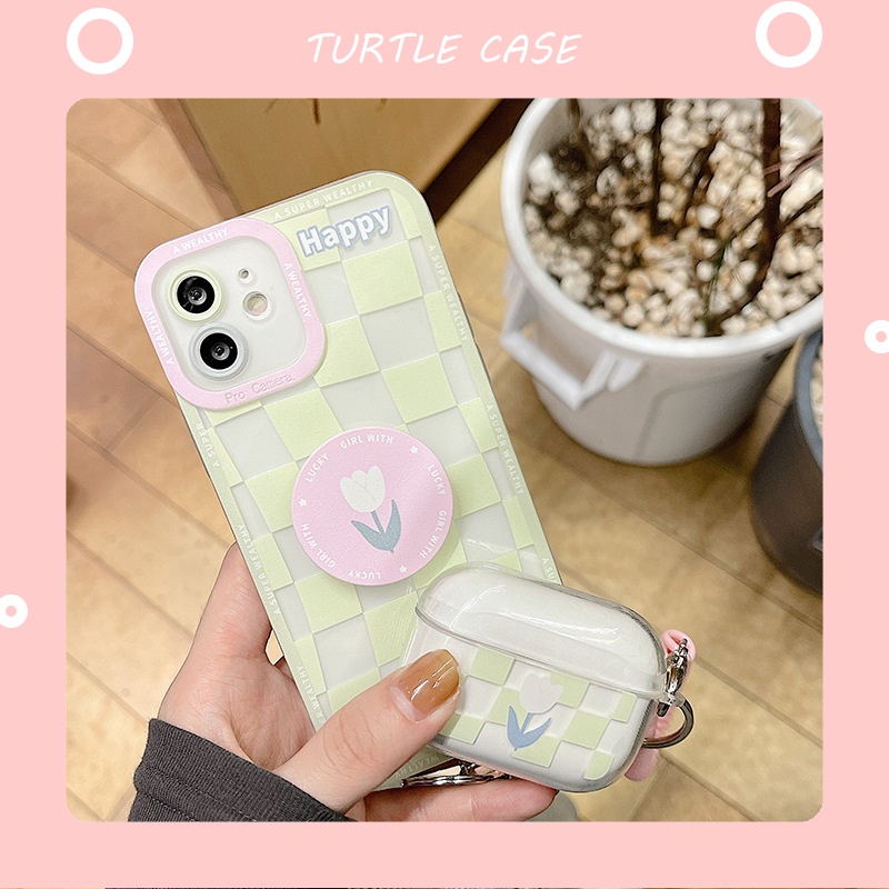 Ốp lưng iphone ốp Điện Thoại Màu Xanh Lá Họa Tiết Sọc Caro Kèm Dây Đeo Cho iPhone 14 13 12 11 PROMAX XS XR XSMAX SE2020