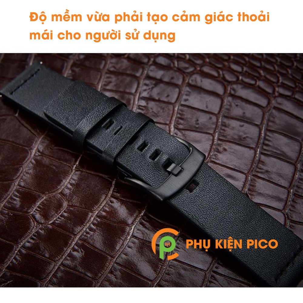[XẢ HÀNG] Dây da đồng hồ Huawei Watch GT 2 vân mịn bản 22mm màu đen khóa đen, màu nâu khóa bạc