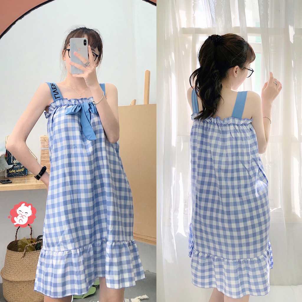 Váy ngủ 2 dây đầm ngủ dễ thương có mút ngực VN06