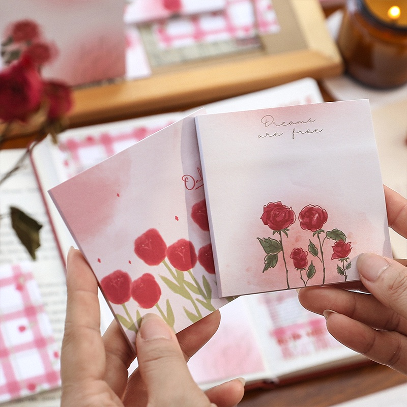 50 Tờ Giấy Ghi Chú Hình Hoa Hồng Lãng Mạn