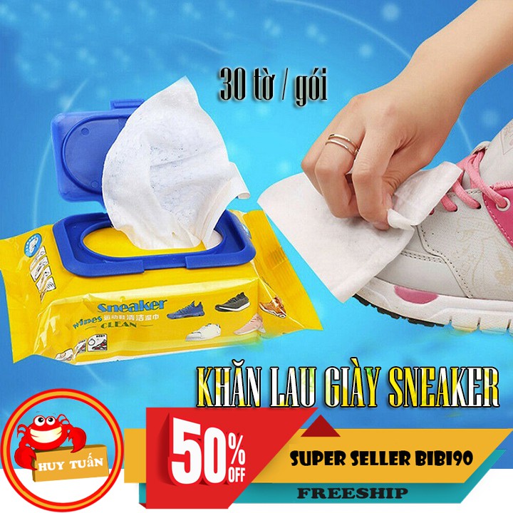 Gói khăn lau giày sneaker lau cặp túi xách đa năng 30 tờ bibi90