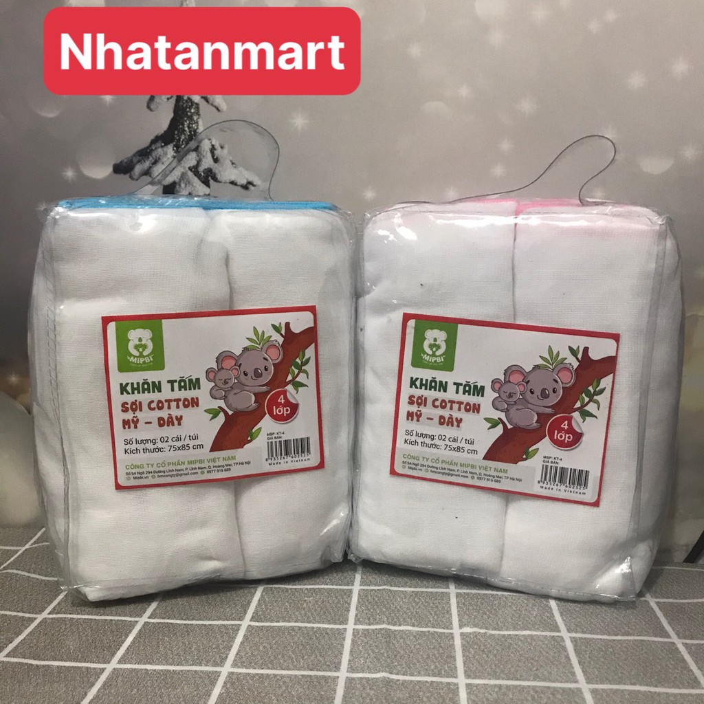 SET 2 KHĂN TẮM SỢI COTTON MỸ DÀY 75x85 MIPBI