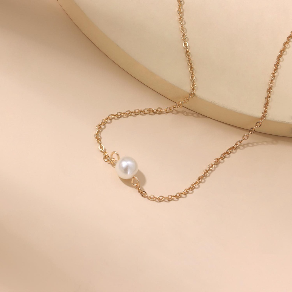 Dây Chuyền Mạ Vàng Hai Lớp Đính Ngọc Trai Giả Xinh Xắn