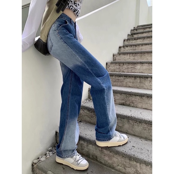 Quần bò ống rộng loang màu thiết kế lạ mắt ulzzang sang chảnh lưng cao Hàn Quốc Lê Huy Fashion MS 3500