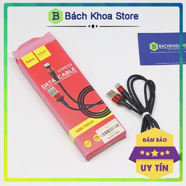 Dây sạc Samsung, Cáp sạc Hoco micro X26 chính hãng - dây dù, khó đứt, dài 1m (Bảo hành 1 năm 1 đổi 1)