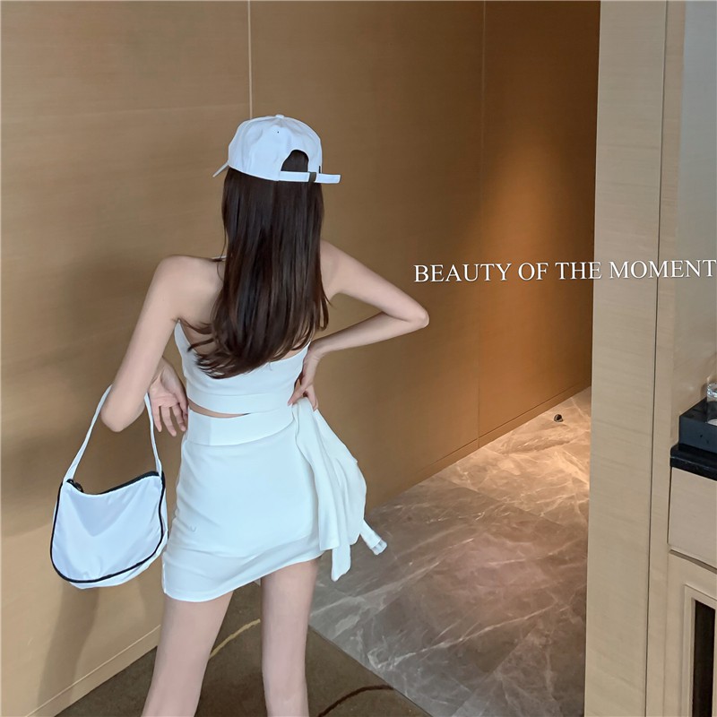 Áo Cổ Yếm Hở Eo + Chân Váy Ôm Dáng Thời Trang Cho Nữ