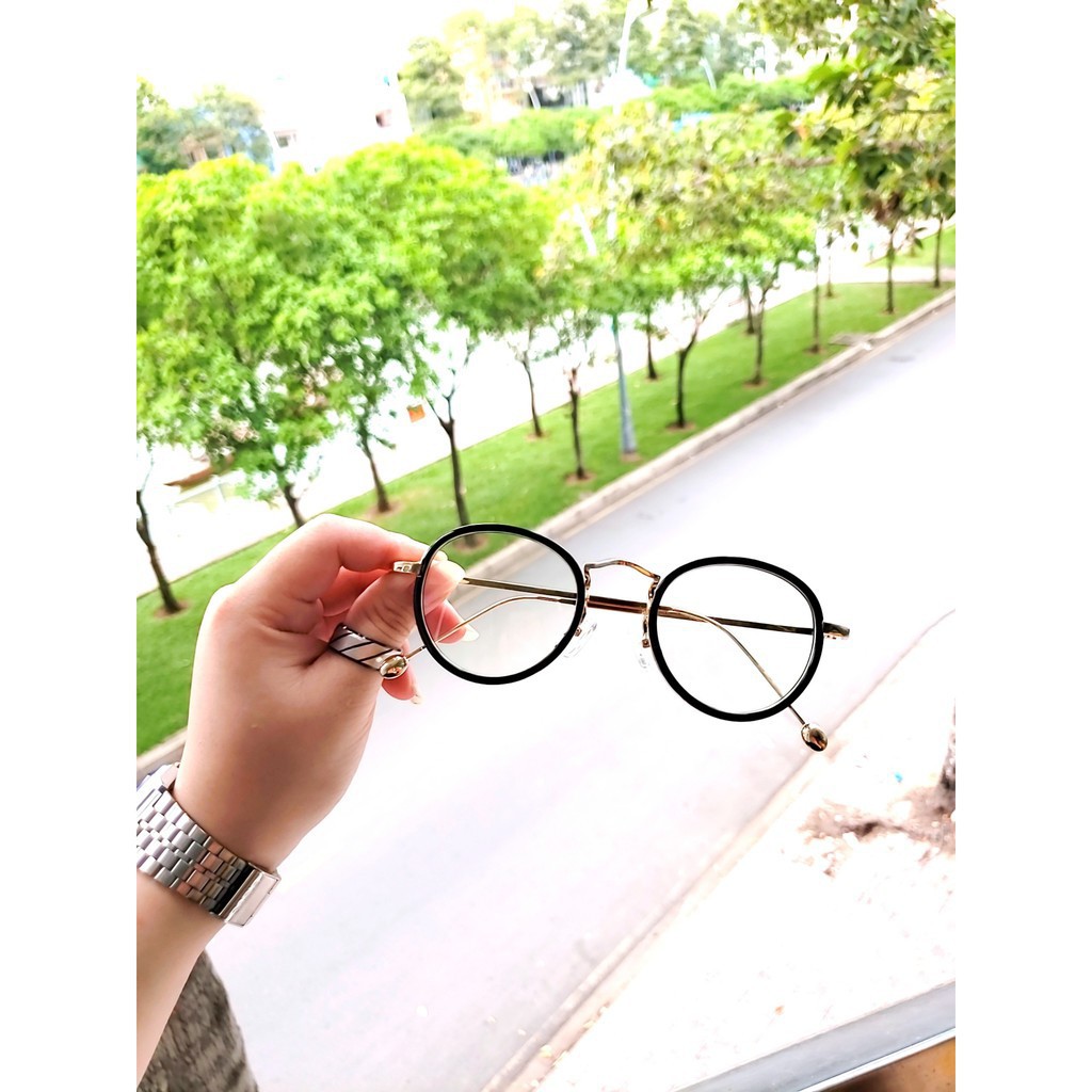 Gọng kính cận tròn kim loại D13 kèm tròng 0 độ chống ánh sáng bảo vệ mắt trước màn hình phù hợp mặt vuông, dài, góc cạnh | BigBuy360 - bigbuy360.vn