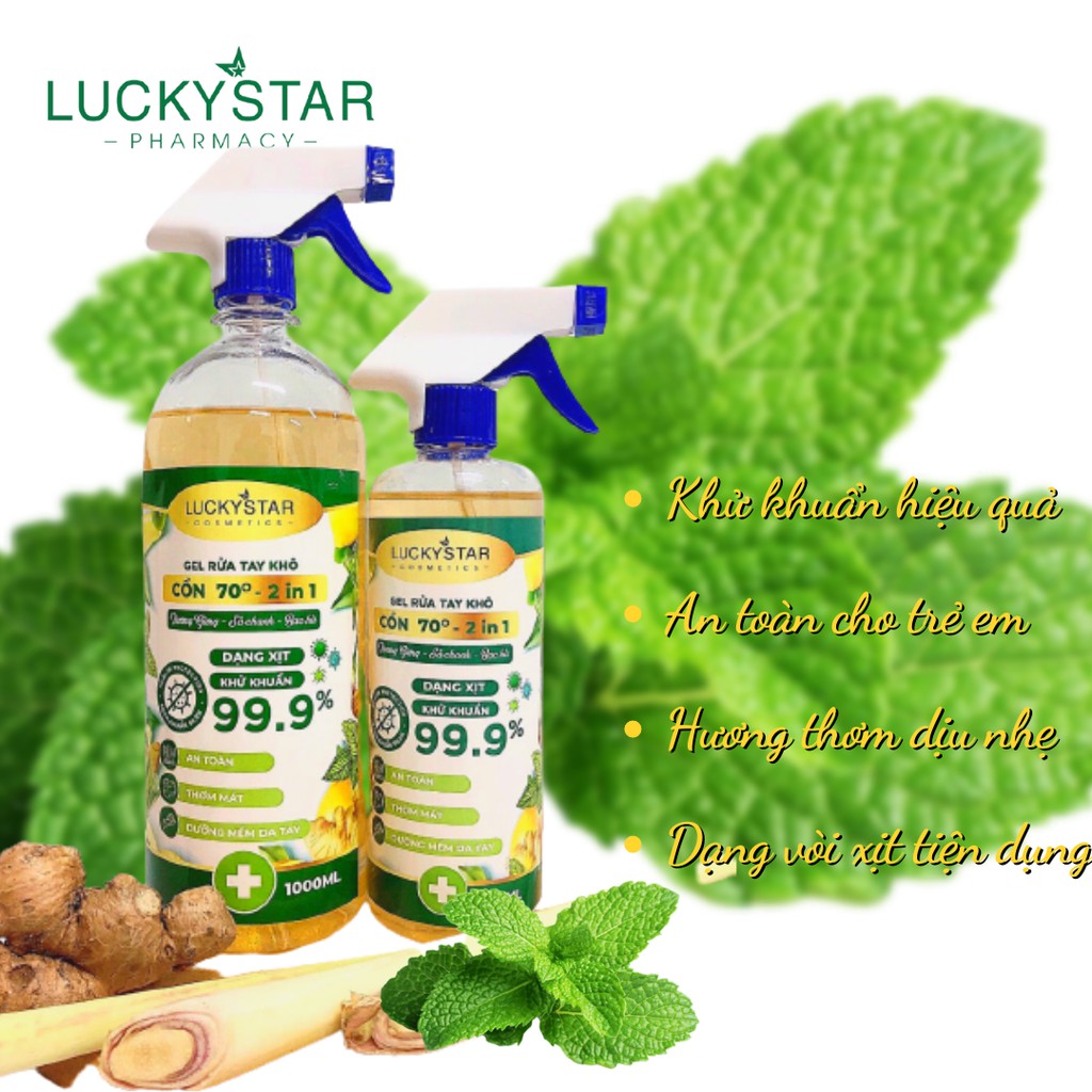 Xịt Khử Khuẩn (Gừng + Sả Chanh + Bạc Hà) Lucky Star 1000ML