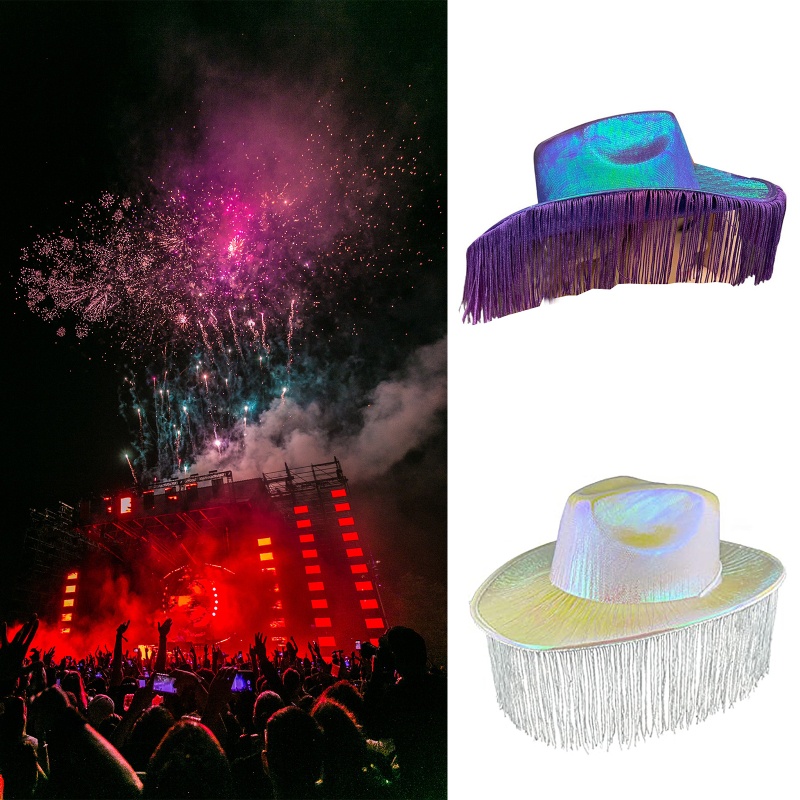 Mũ Fedora Đính Tua Rua Thoáng Khí Trọng Lượng Nhẹ Màu Sắc Lấp Lánh Phong Cách Cao Bồi Cho Nam Và Nữ