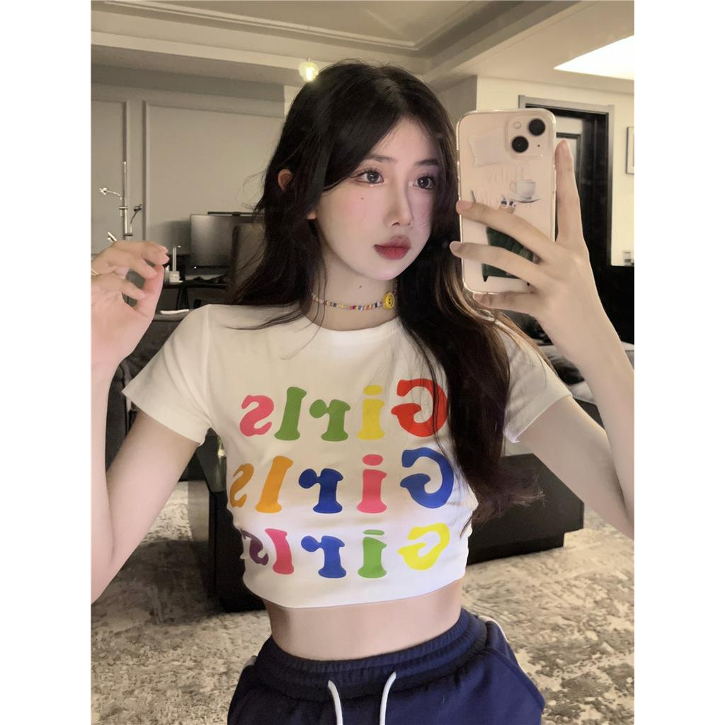 Áo Thun Dáng Ôm Cổ Tròn Ngắn Tay In Chữ Thời Trang Mùa Hè Năng Động 62897