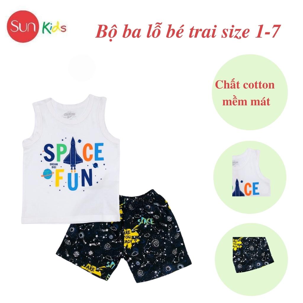 Đồ bộ bé trai, bộ ba lỗ cho bé chất thun cotton, nhiều màu, size 1-7 tuổi - SUNKIDS