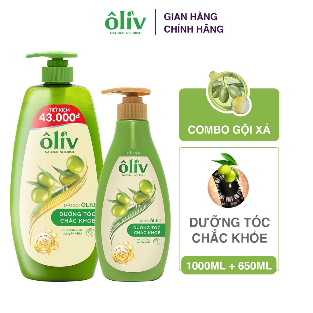 Combo Dầu gội Ôliv chắc khỏe 1L + Dầu xả Ôliv chắc khỏe 650ml