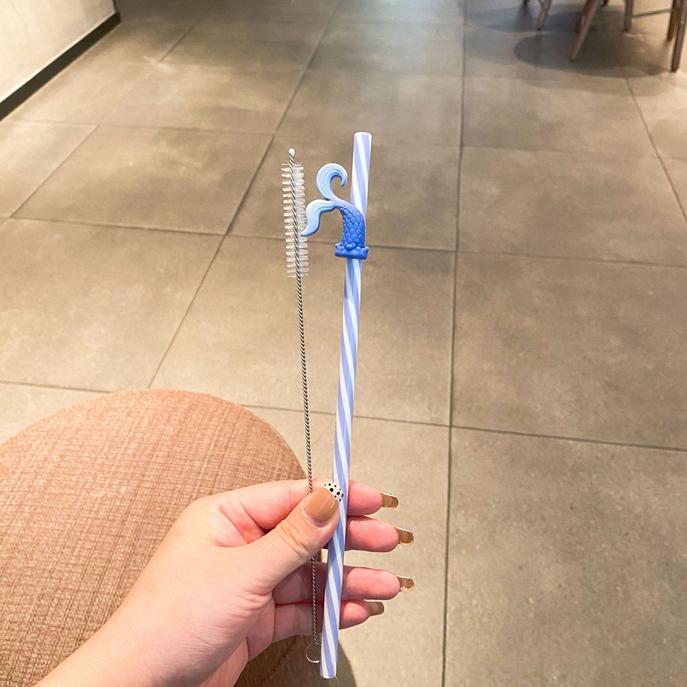【DREAMLIFE】Cartoon Bear Starbucks Drinking straws non disposable Straw Set with brush