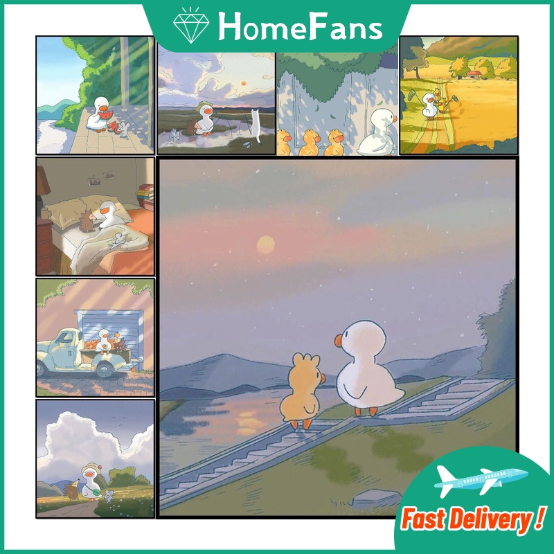 Bộ Tranh Đính Đá 5D Tự Làm 30x30cm / 40x40cm / 50x50cm Hình Vịt Vàng Dễ Thương