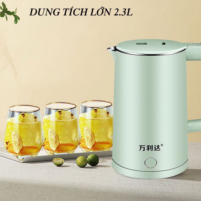 Ấm Siêu Tốc Inox A-01(Dung Tích Lớn 2.3L) - Bình Đun Siêu Tốc 1500W Đun Sôi Nhanh Vỏ nhựa PP an toàn, Lõi thép không gỉ.