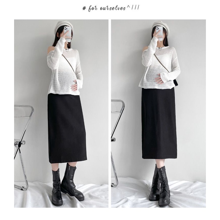 Chân Váy Chữ a Lưng Cao Màu Đen Thời Trang Mùa Thu Cho Mẹ Bầu