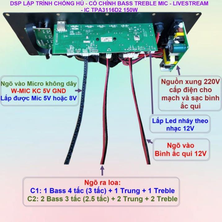 Mạch loa kéo TPA3116D2 150W LIVESTREAM - DSP lập trình chống hú loa kéo 4 – 3 tấc ĐƠN 3 – 2.5 tấc ĐÔI Kèm Micro VR XANH