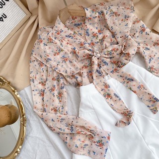SET ÁO HOA CỘT NƠ SHORT TRẮNG 5 MÀU