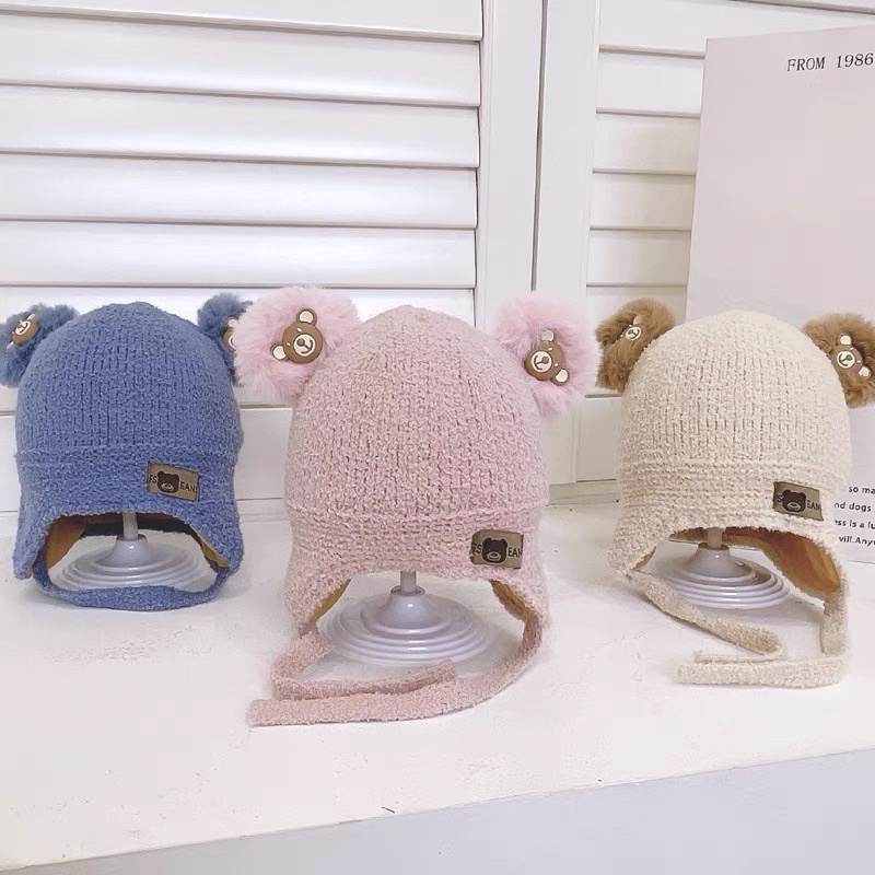 Mũ len sơ sinh cho bé trai bé gái thêu động vật dễ thương , phù hợp 0-2 tuổi