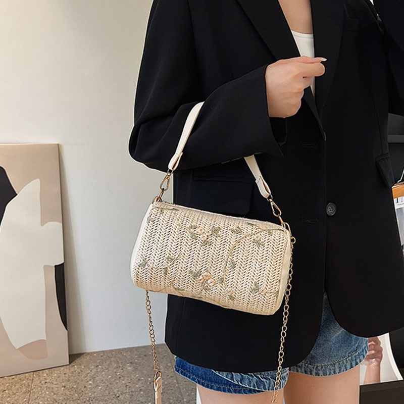 Túi cói Vai Đan Lát Đính Hoa Thời Trang Mùa Hè Cho Nữ