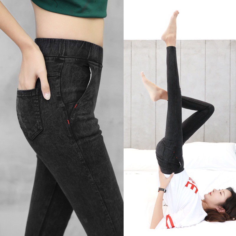 (Có bigsize)Quần Legging giả Jean cạp cao ôm dày giãn tốt hai loại lót lông không lót lông | BigBuy360 - bigbuy360.vn