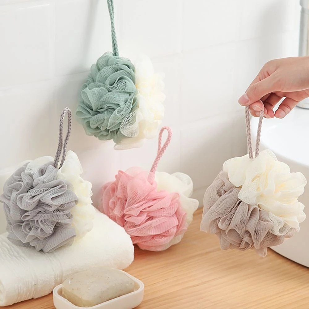 Bông tắm tạo bọt loại tròn 2 màu bằng vải lưới mềm mịn - Bông tắm lưới xuất Nhật (BP03)
