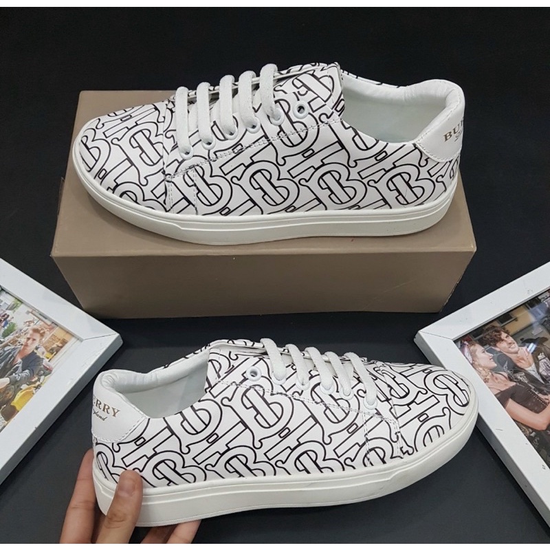 Giầy thời trang có hoạ tiết vân logo ba mầu trắng đen xanh, Giầy nam buộc dây phong cách trẻ trung btshop từ 38 đến 42