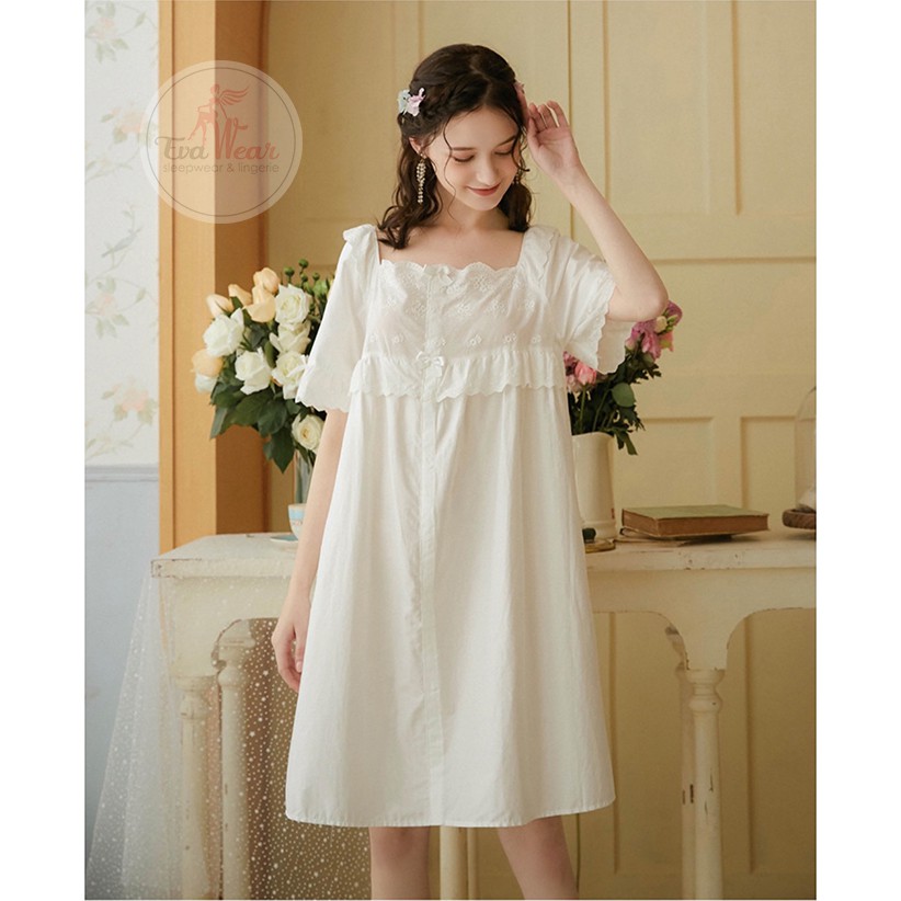 Váy ngủ chất cotton dáng lửng xinh xắn