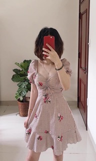 Váy hoa nhí khoét eo có ảnh thật