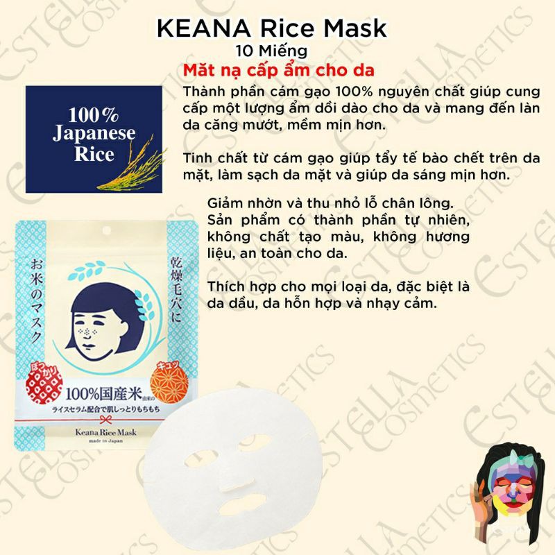 [Hộp 10 miếng] Mặt Nạ Cám Gạo Dạng Đắp Keana Rice Mask Nhật Bản