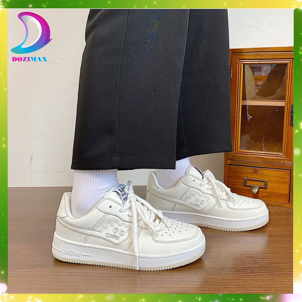 Giày thể thao sneaker nữ trắng Ulzzang thêu hình kute chất liệu da mềm đế cao su 3cm-DOZIMAX