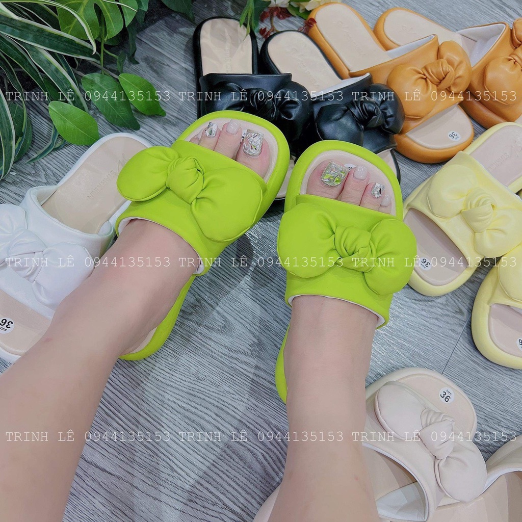 Dép Nơ Nữ Quai Ngang Thời Trang Cao Cấp Đế 2CM Hot Trend TRINH LÊ SHOP GIÀY DÉP HT112