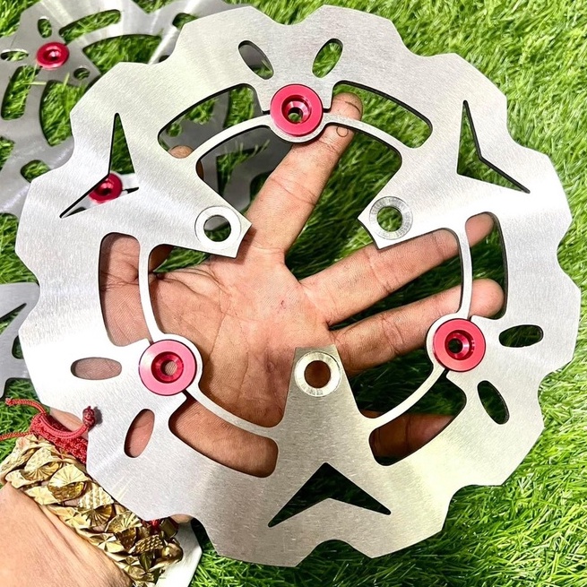 Đĩa Thắng Sau 3 lỗ size 220mm, Khoen Nhôm màu Đỏ gắn Sau Raider Satria
