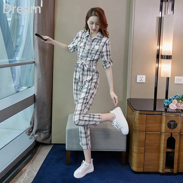 High waist slim small nine-point straight casual tooling jumpsuit women