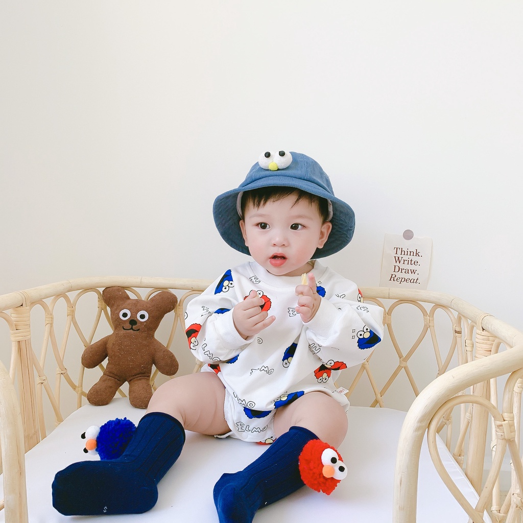 Bộ Áo Liền Quần Tay Dài In Họa Tiết Hoạt Hình Sesame Street Dành Cho Bé Sơ Sinh 0-24 Tháng Tuổi