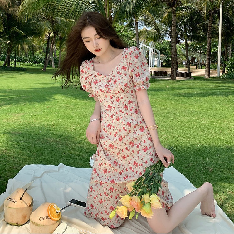 Đầm midi PERTY họa tiết hoa phong cách Hàn Quốc ngọt ngào thời trang mùa hè mới dành cho nữ