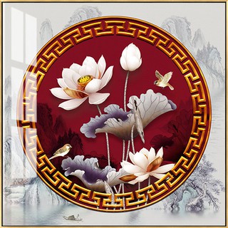 Tranh hoa sen hồng trang trí quán chay nhà hàng chay bóng kiếng hoặc vải canvas BK_0063