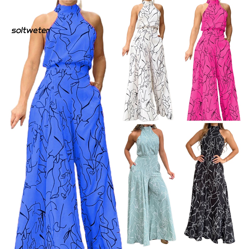 Bộ Áo Liền Quần Sát Nách Ống Rộng Phối Túi Thời Trang Dự Tiệc Cho Nữ