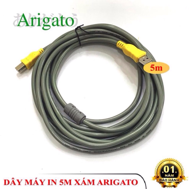 Dây cáp kết nối máy in ARIGATO màu xám kết nối máy in với máy tính PC laptop có cục chống nhiễu xịn xò.