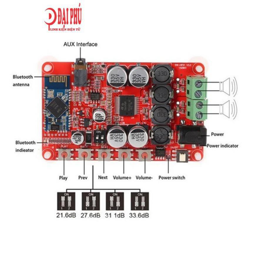 Mạch amplifier TDA7492P 2.0 25-50W Bluetooth 4.0, 8-25VDC