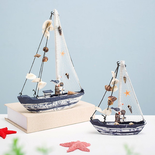 Mô hình thuyền buồm trang trí chim biển  - Decor đồ trang trí theo phong cách biển Địa Trung Hải