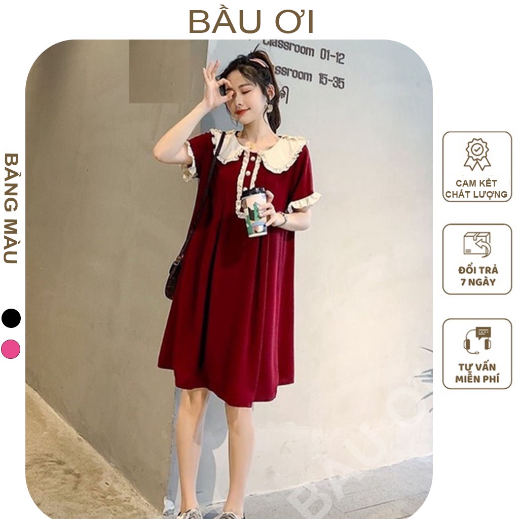 [BÂUOII V121] ĐẦM BẦU SUÔNG CỔ BÈO ĐÍNH CÚC NGỌC CHẤT ĐẸP, VÁY BẦU CÔNG SỞ TIỂU THƯ SANG CHẢNH MẶC ĐI LÀM ĐI CHƠI