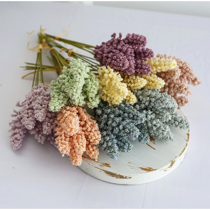 Bộ 6 cây lúa mì nhân tạo làm bó hoa trang trí phông nền chụp ảnh / khách sạn / văn phòng / tường / nhà cửa