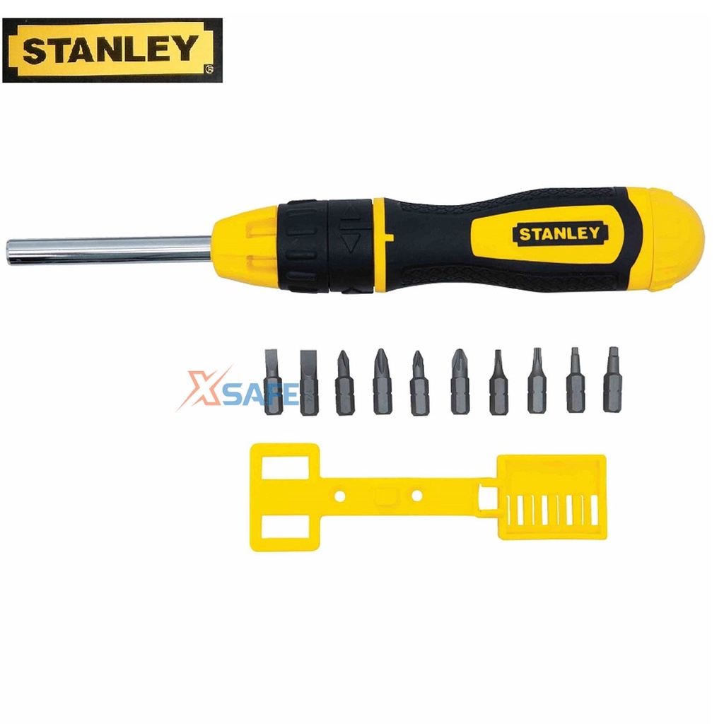 Bộ tua vít đa năng (10 mũi) STANLEY STHT68010-8 Bộ vít đa năng thép, tay cầm bọc cao su gồm 10 đầu mũi vít